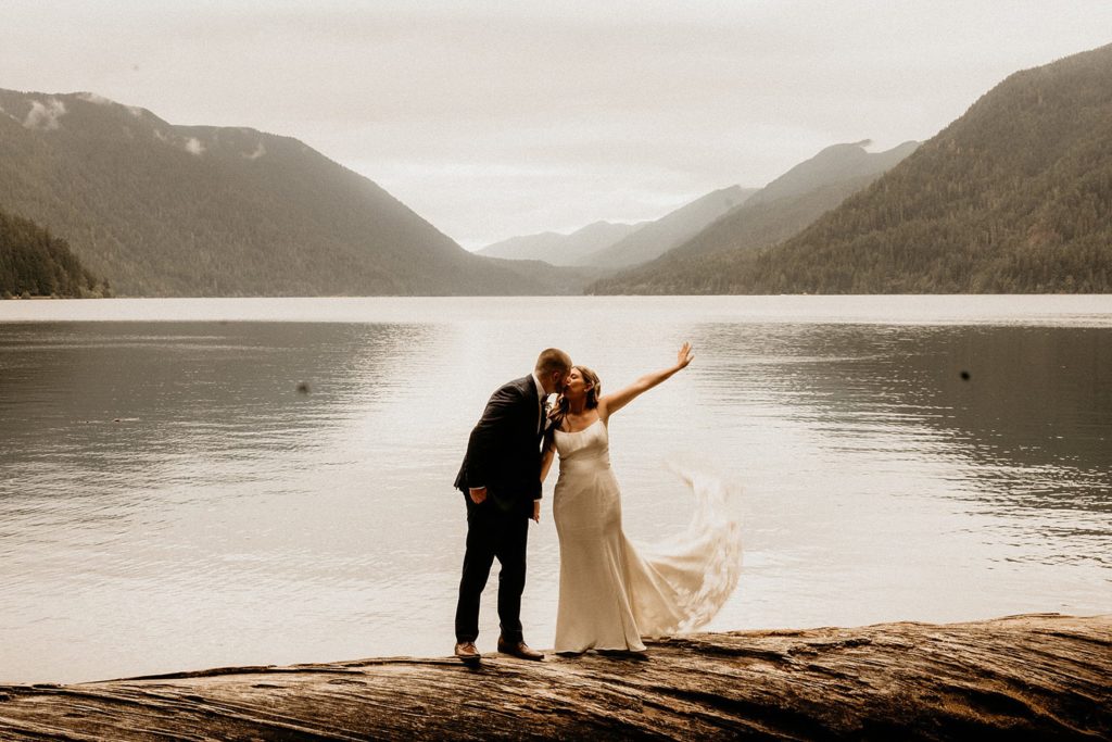 bride and groom portraits by the lake 