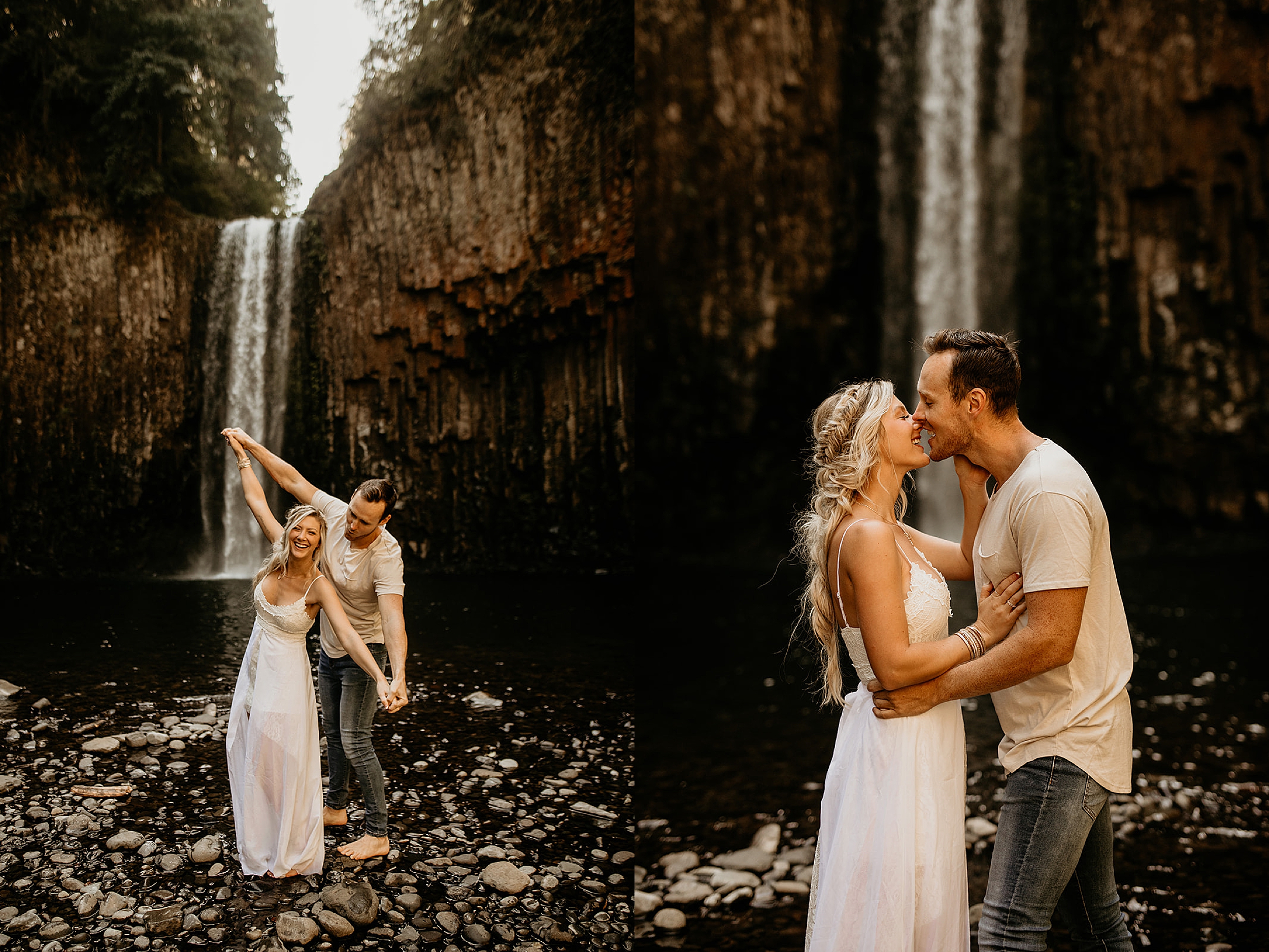 couple dancing in front of abiqua falls