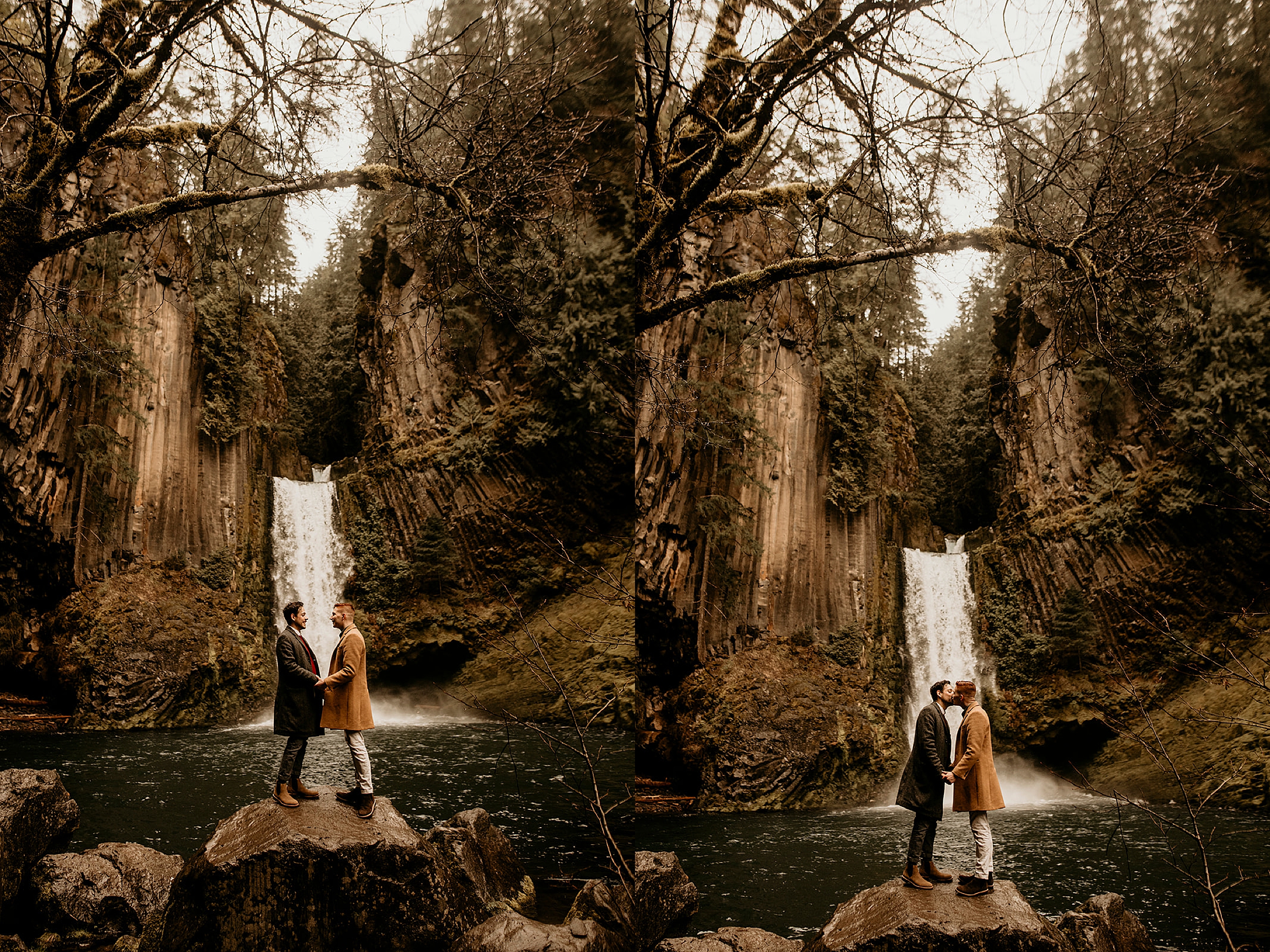 couple in front of toketee falls