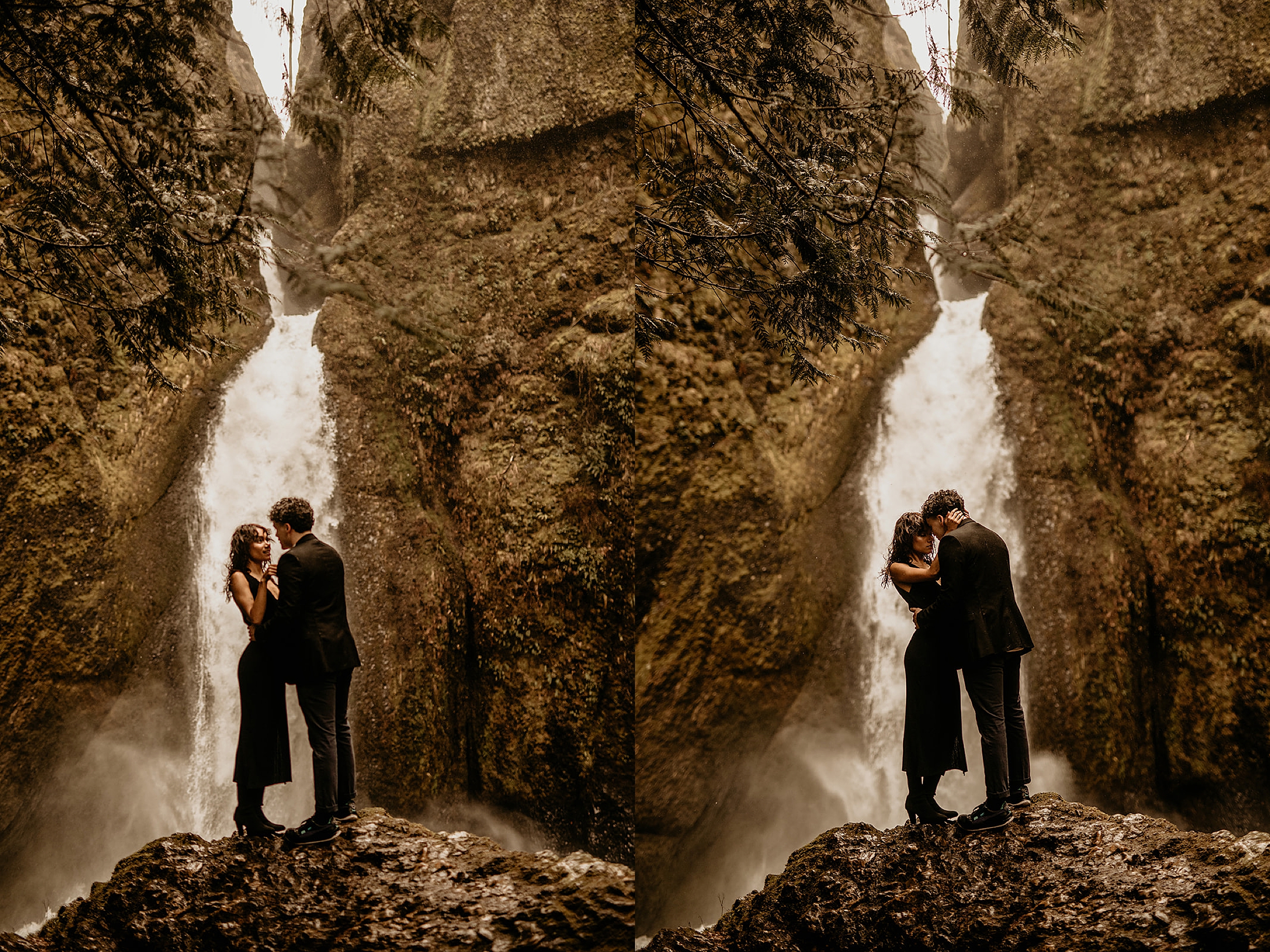 couple holding each other at wahclella falls