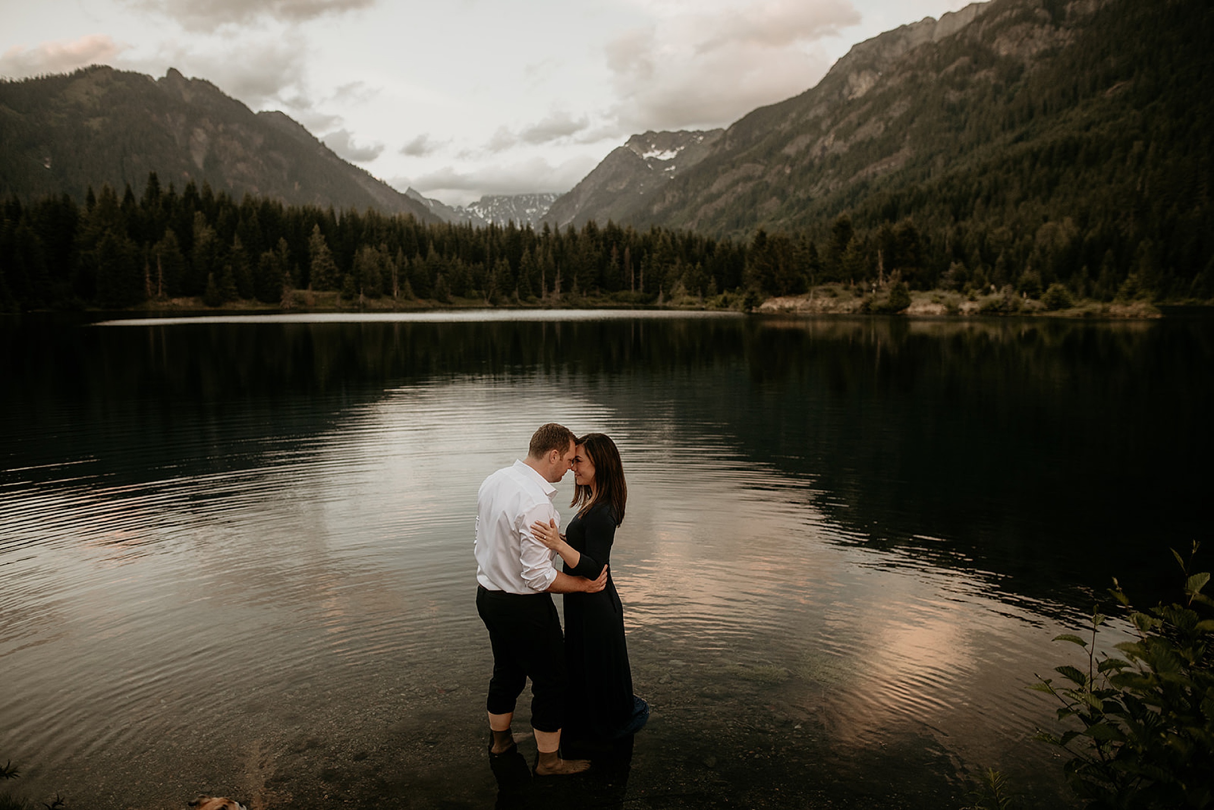 couple holding each other gold creek pond