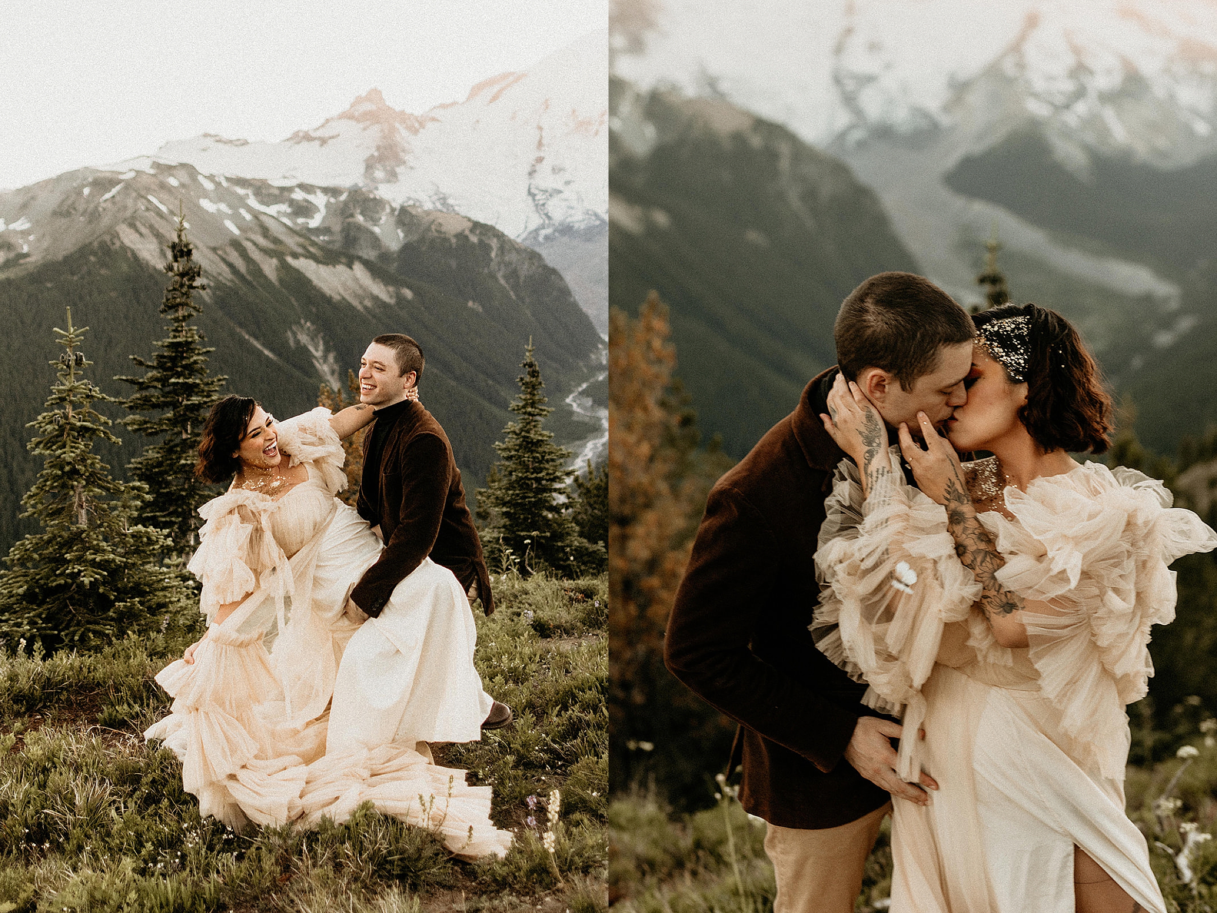 bride and groom kissing
