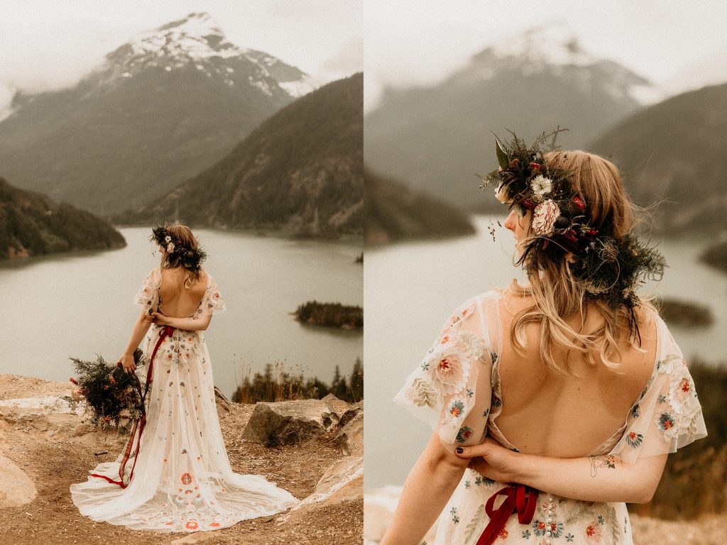 bride in wedding dress with flowers