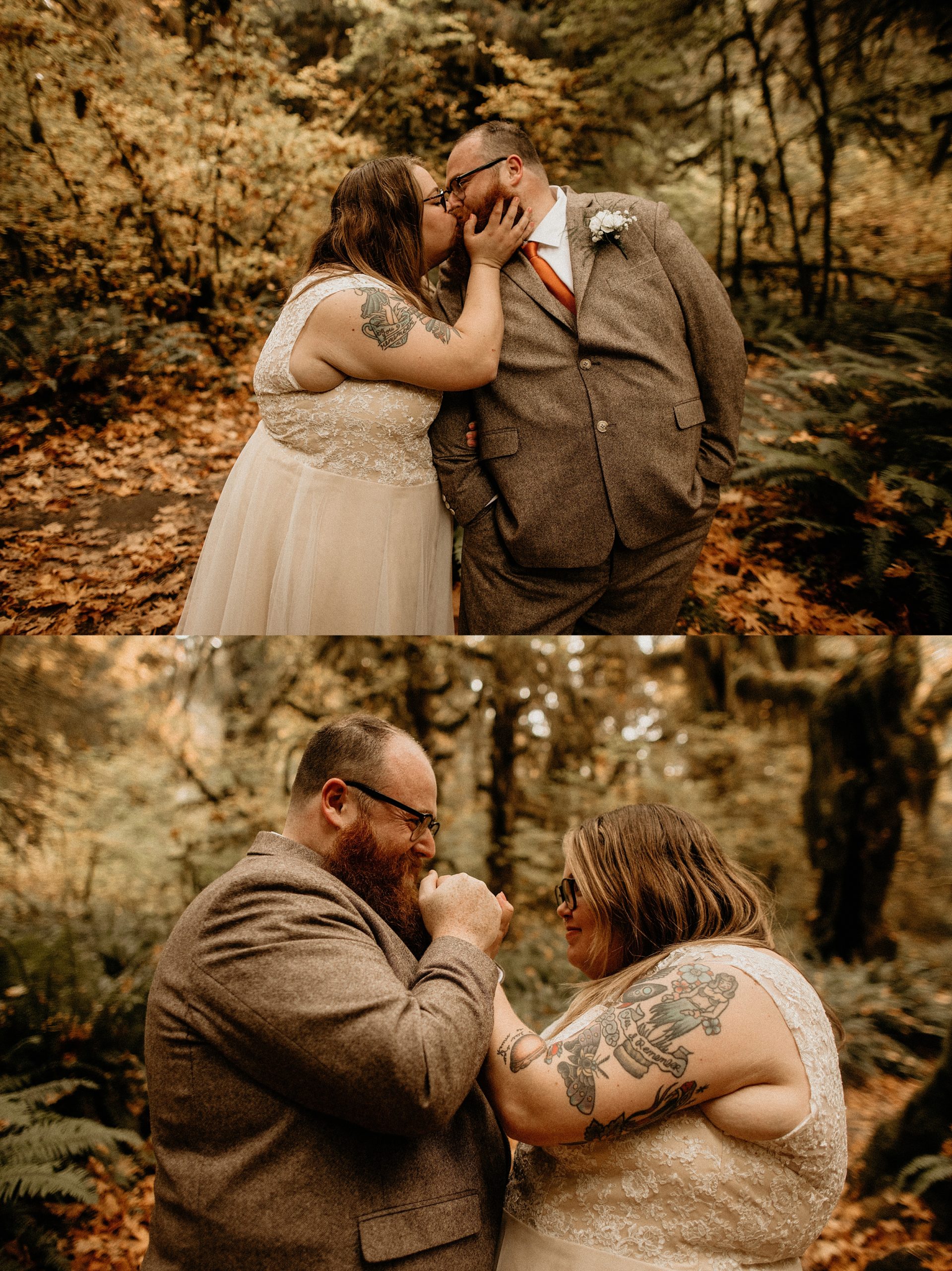 bride and groom kissing forest landscape

