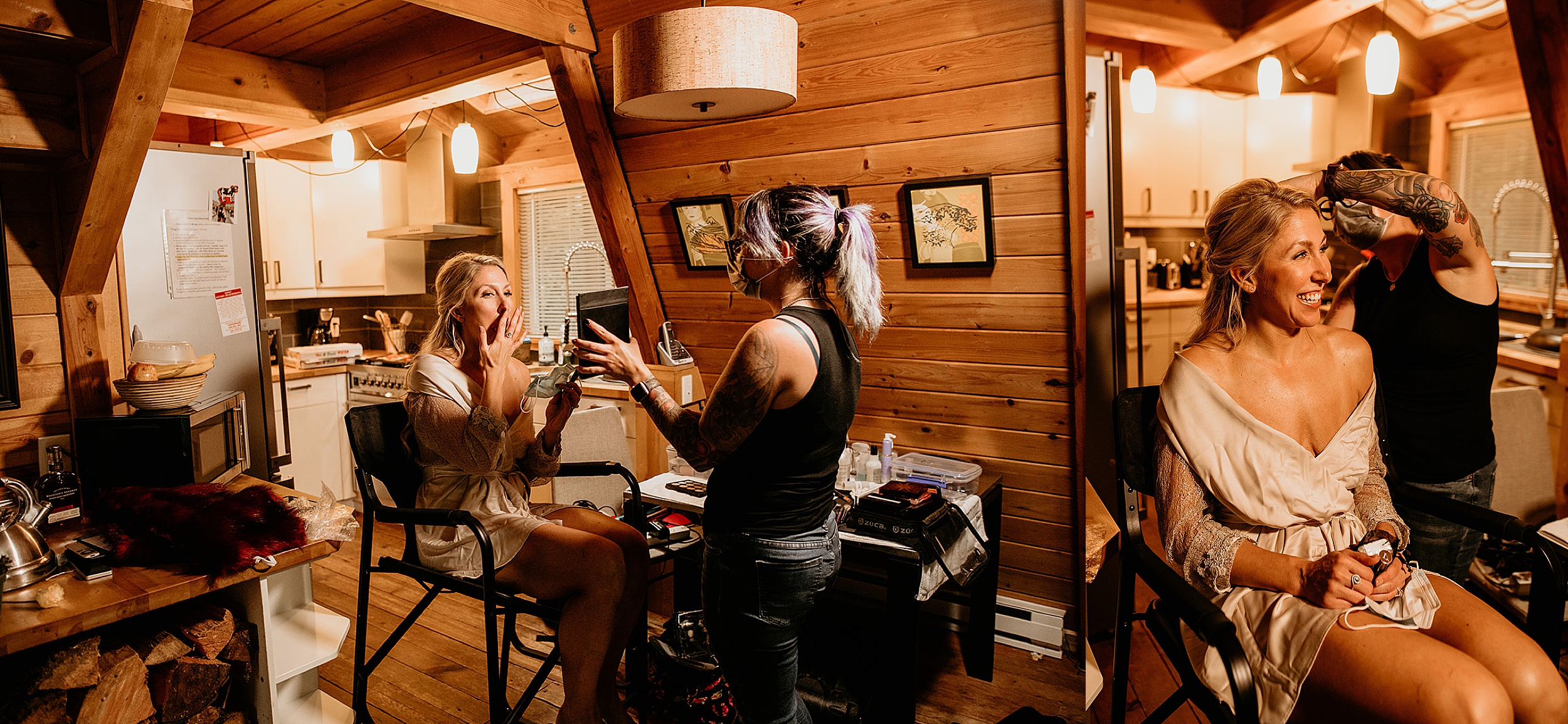 bride getting makeup and hair done